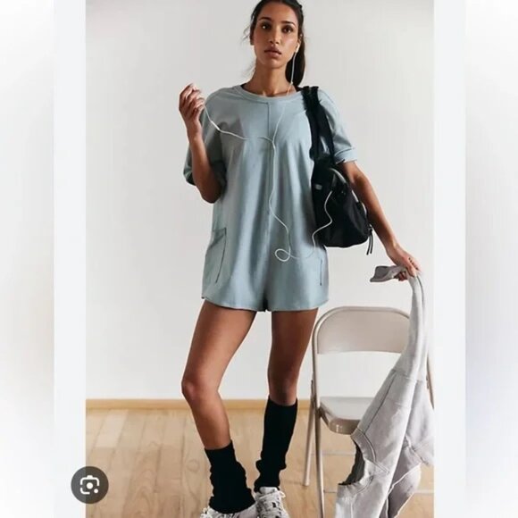 NWT Free People Hot Shot Tee Romper Eucalyptus size- MEDIUM - Picture 1 of 5